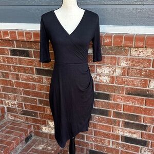 Goldray Black Faux Wrap Mini Dress Women's S 3/4 Sleeve V-Neck Knit LBD NWT